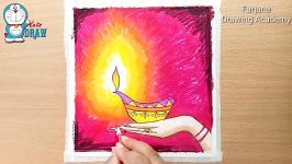 How to draw scenery of Diwali with Oil Pastels step by step