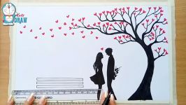 How to draw Romantic couple under love tree