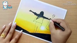 A Girl with guitar scenery drawing for beginners with Oil Pastels  step by step