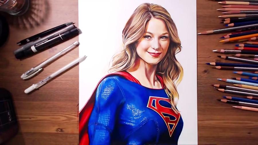 SuperGirl Melissa Benoist  Colored pencil speed drawing  drawholic