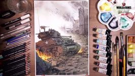 World of Tanks BLITZ M4A3E8 Fury  Watercolor Painting  drawholic