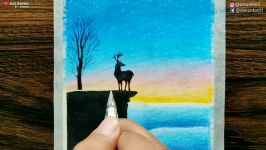 Winter Landscape Drawing with Oil Pastels  step by step