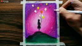 Girl with Balloons drawing for beginners with Oil Pastels  step by step