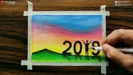 New Year Drawing with Oil Pastels for beginners  step by step