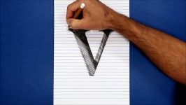Draw a Letter V Hole on Line Paper  3D Trick Art