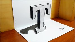 3D Trick Art on Paper Letter T with Graphite Pencil