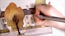 Watercolor Illustration little houses speed painting art by Iraville