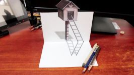 Drawing a 3d Little House with Stairs  3D Trick Art