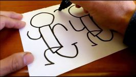 Very Easy How to turn words RUN into a Cartoon  art on paper for kids