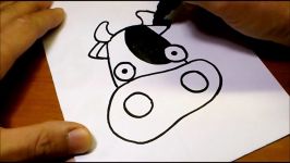 Very Easy How to turn words COW into a Cartoon  art on paper for kids