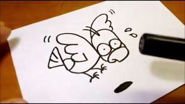 Very Easy How to turn words BIRD into a Cartoon  art on paper for kids