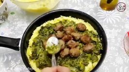 طرز تهیه ته چین آلو اسفناج گوشت بدون فر