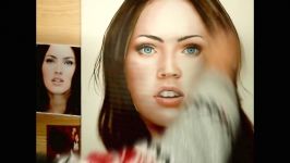 Megan Fox speed drawing portrait in dry brush technique Oil painting from photo