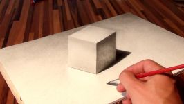 Drawing of a CUBE in 3D optical illusion anamorphic