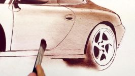 Drawing Porsche 996 in oil 3D Trick Art