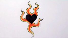 Drawing Simple Flames Tattoo Design and Black Heart