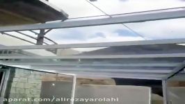 نصب شیشه سکوریت شیشه میرال در ارتفاع سقف استخر 0919558