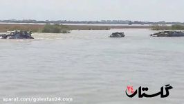 محل شکست سیل بندها جریان شدید آب به سمت شهر آق قلا