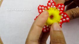 Hand Embroidery Woolen Flower Making Trick with Pearl Beads