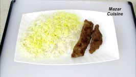 کباب کوبیده ایرانی در تابه همرا برنج آبکش زعفرانی  کباب بدون فر
