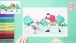 How to draw and color Fathers Day  father and son playing football