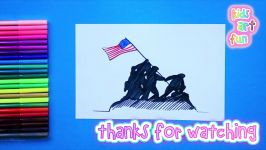 How to draw Raising of Flag at Iwo Jima USA Independence Day