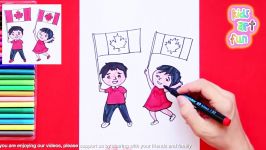 How to draw and color kids waving Canada Flag