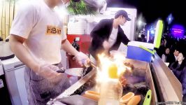 Grilling Wet Aging Steaks and More Meat. Seoul Street Food South Korea