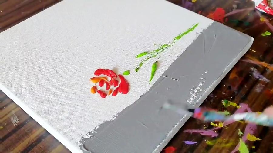آموزش نقاشی  Red Rose For You Abstract Painting Demonstration Simple Flora