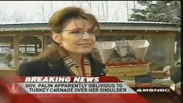 Sarah Palin pardons a Thanksgiving turkey as others are