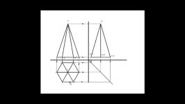 تصویر سه نمای یک هرم شش ضلعی منتظم