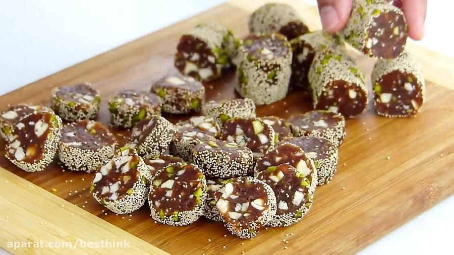 طرز تهیه حلوای خرمای کنجدی یک بمب انرژی فوق العاده