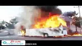 آتش سوزی اتوبوس در گناباد نجات مسافران سال 94