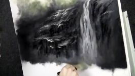نقاشی آبشار در جنگل  منظره زیبا