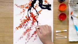 نقاشی درخت گیلاس استفاده مسواک تکنیک های نقاشی
