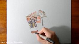 تایم لپس نقاشی سه بُعدی زیبای اسکناس 50 یورویی