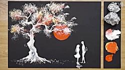 روش نقاشی فویل آلومینیوم نحوه جلب زوج رمانتیک در کنار درخت هنر هک