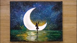 نحوه رسم یک دختر مهتاب 1 میلیون ستاره تکنیک نقاشی اکریلیک