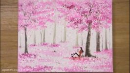 تکنیک نقاشی سواب پنبه ای شکوفه گیلاس # 421