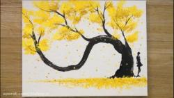 آموزش تکنیک نقاشی درخت زرد پنبه زرد رنگ # 426