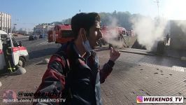 آتش سوزی کابل های برق مخابراتی در مرکز شهر کیف اوکراین