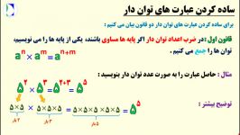 خلاصه آموزش «ساده کردن عبارت های توان دار» درس سوم فصل 7 ریاضی هفتم کد 7733