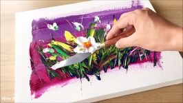 نقاشی گلهای انتزاعی اکریلیک چالش روزانه #۱۴