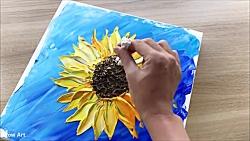 نقاشی خلاقانه یک گل آفتابگردان زیبا قاشق گوش پاککن اکریلیک چالش روزانه