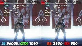 Ryzen 5 2600 + RX 580 vs i5 9600K + GTX 1060 Apex Legends