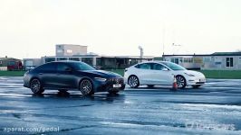 درگ تسلا مدل 3 پرفورمنس مرسدس AMG GT 63S چهار درب