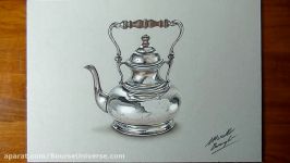 آموزش نقاشی قوری چای نقره ای  بورس یونیورس  نقاشی حرفه ای سه بعدی