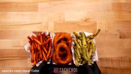 ASMR MUKBANG SPICY CHICKEN SANDWICH ONION RINGS FRIES TEMPURA 