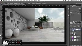 آموزش پست پروداکشن معماری در فتوشاپ اصلاح رنگ نور