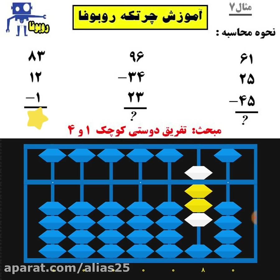 آموزش چرتکه مثال 7 آموزش تفریق دوستی کوچک 1و4 